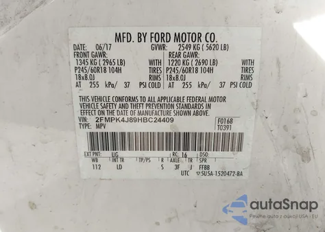 2017 Ford Edge Sel from USA, damaged, VIN 2FMPK4J89HBC24409